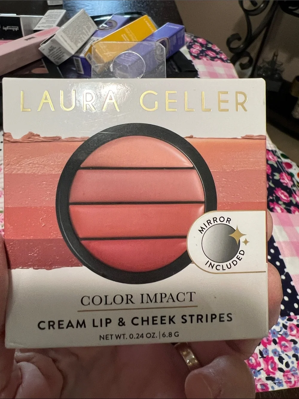 New Laura Geller Color Impact Cream Lip & Cheek Stripes - Pink Multi